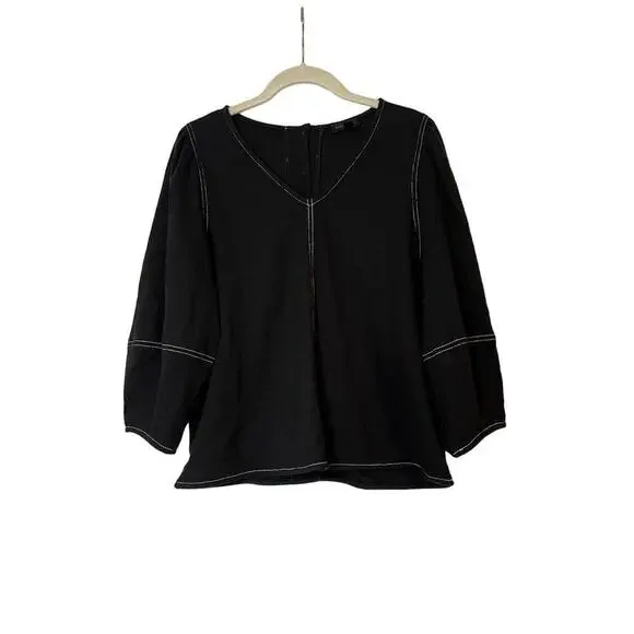 Anthropologie Current Air Delilah Structured Top Black White Top Stitch Size M - Picture 4 of 8